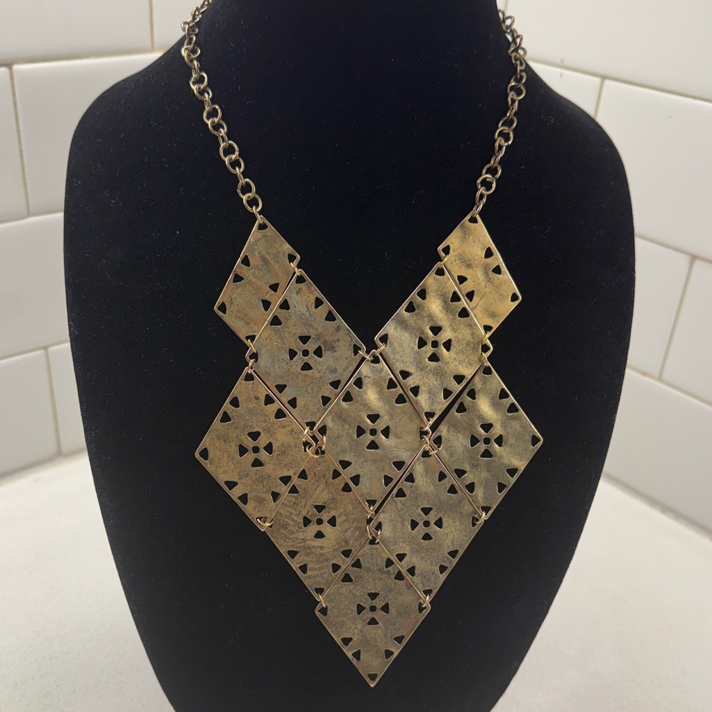 Brutalist Geometric Metallic Statement Necklace
